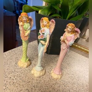 Set of Three Angel Figurines in Pastel Colors
